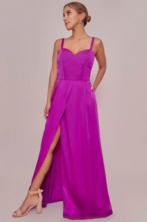 Vestido largo de tiras blusa corset Magenta 6055-23