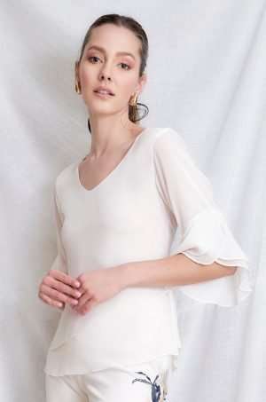 Blusa con capa asimétrica 4568-24 Blanco