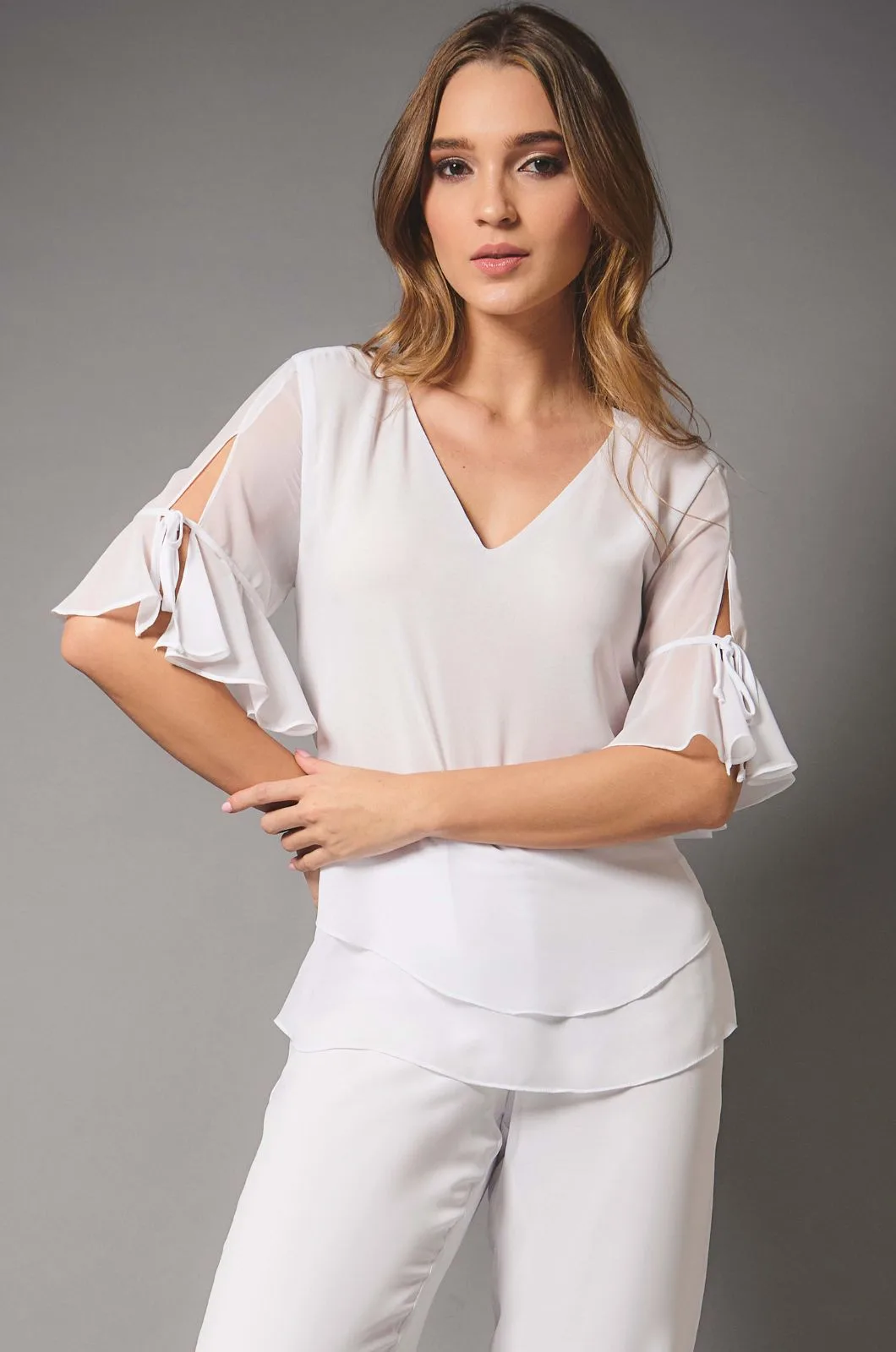 Blusa Chiffon Mg Corta Con Puño Bolero